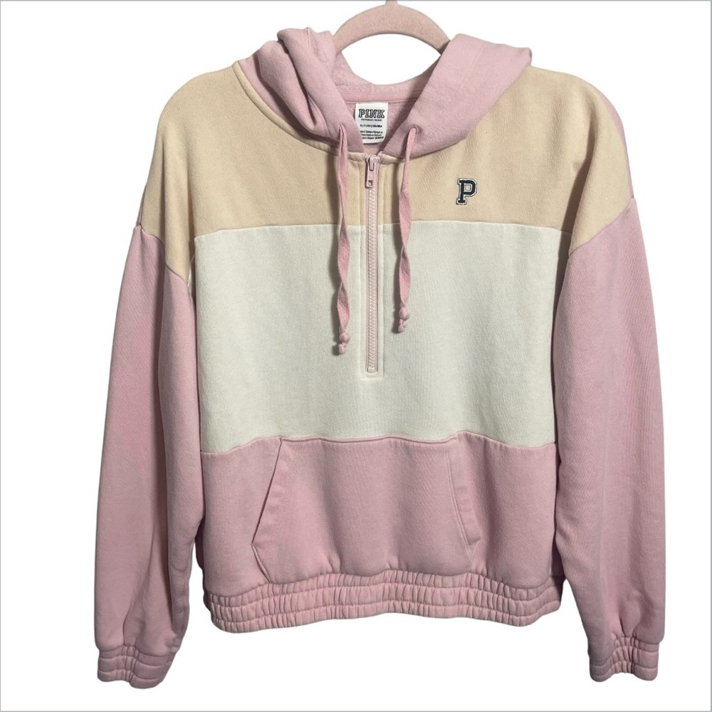 Victoria's Secret Pink Colorblock Quarter-Zip Pullover Hoodie